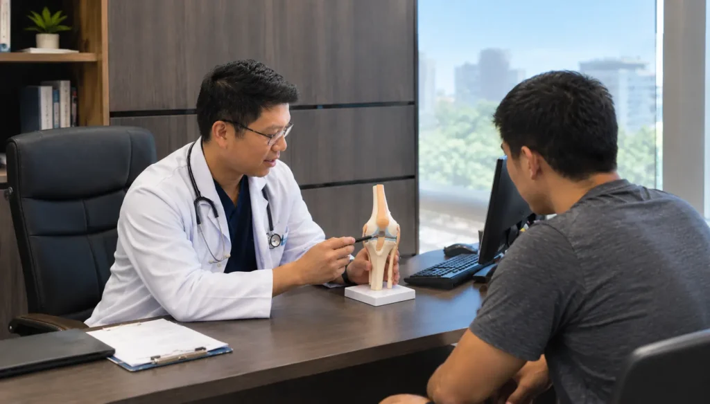 Doctor Explaining Knee Anatomy to Patient